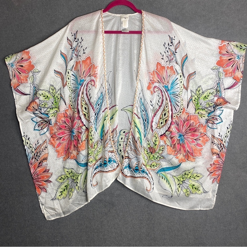 Chico's Floral Kimono With Vibrant Accents In Silk And Modal One Size